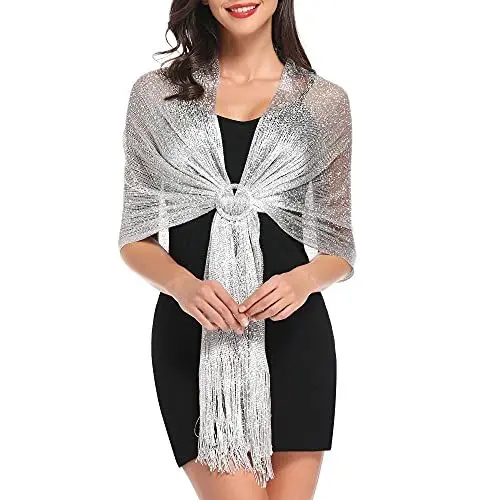 Produktbild: vimate Silberschal für Damen, Glitzer Metallic Schal und Wraps für Evening Patry Kleider (DE-Silver)