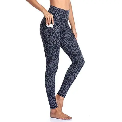 Produktbild: Vimbloom High Waist Leggings Damen Sport Fitness Yogahose Yoga Hose Sporthose Leggins Fitnesshose mit Taschen VI263(Grüner Leopard,L)