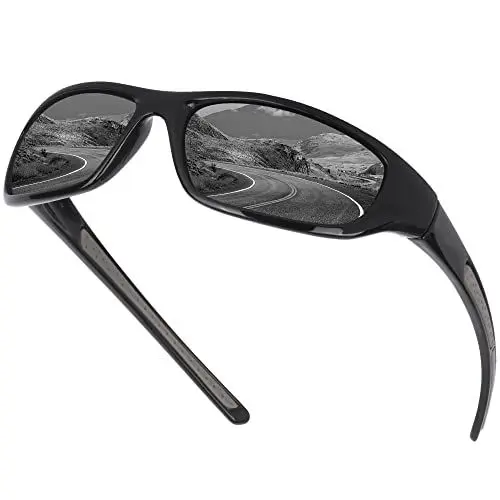 Produktbild: Vimbloom Sonnenbrille Herren Polarisierte Sportbrille Fahrradbrille mit UV 400 Schutz Autofahren Laufen Radfahren Golf für Angeln Herren Damen VI367 (Schwarze)
