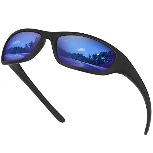 Produktbild: Vimbloom Sonnenbrille Herren Polarisierte Sportbrille Fahrradbrille mit UV 400 Schutz Autofahren Laufen Radfahren Golf für Angeln Herren Damen VI367 (Schwarze Matte Blaue)