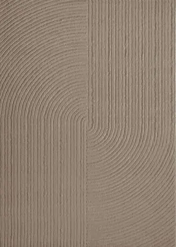 Produktbild: VIMODA Moderner Kurzflor-Teppich Boho Wohnzimmer Schlafzimmer dünn mit 3D Hoch-Tief Effekt Pflegeleicht, Farbe:Taupe, Maße:80x300 cm