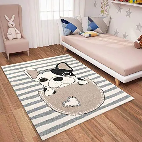 Produktbild: VIMODA Teppich Hunde Welpe Kinder Zimmer Blau, Maße:80x150 cm