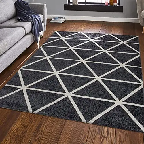 Produktbild: VIMODA Teppich Kurzflor Pastellfarben Weiss Rauten Design Robust in versch. Farben, für Wohnzimmer, Schlafzimmer, küche, Farbe:Anthrazit, Maße:120x170 cm