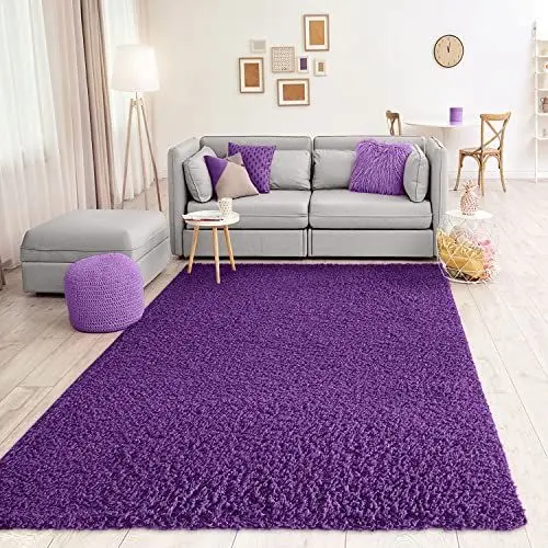 Produktbild: VIMODA Teppich Prime Shaggy Hochflor Langflor Einfarbig Modern Lila für Wohnzimmer, Schlafzimmer, kinderzimmer, Maße:80x150 cm
