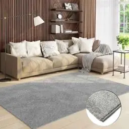 Produktbild: VIMODA Teppich Wohnzimmer Kurzflor Einfarbig für Schlafzimmer kinderzimmer weicher pflegeleichter, versch.- Größen, Farben, Farbe:Grau, Size:80x150 cm