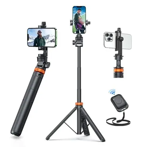 Produktbild: Vimose Handy Stativ, Stativ für Smartphone und Selfie Stick mit Fernbedienung, 158CM Hochrobust Strukturkomponenten und Ausziehsegment, Ausziehbar Drehbar Handyhalter, Stative für iPhone/Android