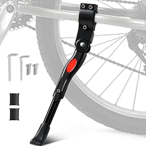 Produktbild: Vinabo Fahrradständer,Verstellbarer Fahrradständer aus Aluminiumlegierung,Fahrradseitenständer,höhenverstellbar mit rutschfestem Gummifuß, für 24-27 Zoll Fahrräder,BMX,700c,MTB, Schwarz
