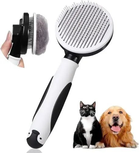 Produktbild: Vinabo Katzenbürste,Hundebürste Selbstreinigende Bürste,Pets Brush Katzenkamm mit Griff,saubere Taste,Bürste für Die Haustierpflege zum Entfernen von Unterfell mit kurzen, mit tleren und Langen Haaren
