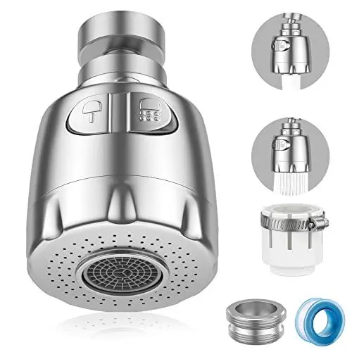 Produktbild: Vinabo S-102 Luftsprudler für Wasserhahn, 360 ° drehbar, Wasserhahn, Spraykopf, Düse für Küche, Bad, 2 Modi, Silber