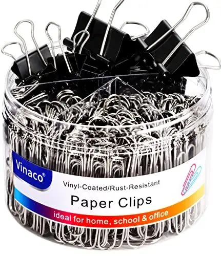 Produktbild: Vinaco 340 Stück Foldback Klammern Schwarz & Silber - Büroklammern in Verschiedenen Größen, Paper Clips 50mm & 32mm, Binder Clips 25mm & 19mm & 15mm für Home Office Schule