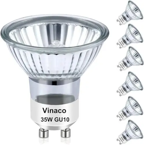 Produktbild: Vinaco GU10 Halogen Leuchtmittel, 6er-Pack Gluhbirn GU10 35W Lange Lebensdauer, GU 10+C 230V 35W Dimmbar Warmweiß 2800K, Hoher Output Leuchtmittel GU 10 Halogen 35 W für Schienenlicht, Einbauleuchte