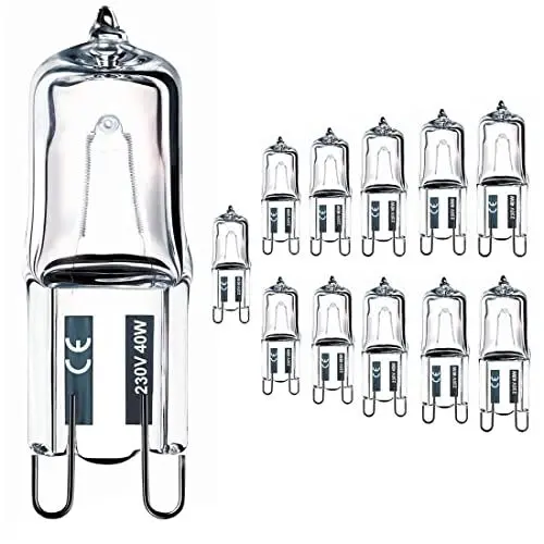 Produktbild: Vinaco Glühbirne G9 40 Watt, 10er Pack Halogen G9 230V 40W Lange Lebensdauer, Leuchtmittel G9 Dimmbar Warmweiß 2800K, Stiftsockellampe G9 40W Halogen für Kronleuchter, Kabinettbeleuchtungen