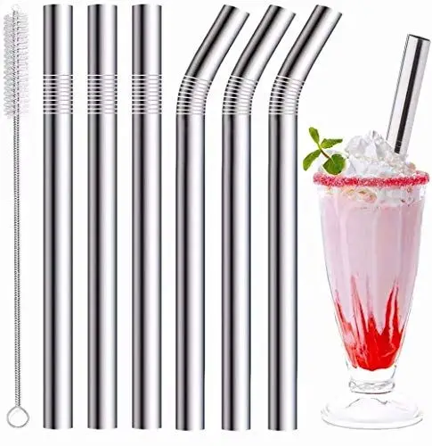 Produktbild: Vinaco Strohhalm Edelstahl Milchshake Strohhalme, 216MM & 266MM Lang X 10MM Durchmesser Breit Strohhalme für Smoothie, Milchshake, Dicke Getränke, 6er-Pack Metall Strohhalme Wiederverwendbar