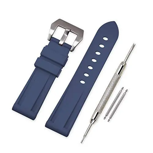 Produktbild: VINBAND Unisex Wasserfest Gummi Uhrenarmband Gebürstete Edelstahl Silber Schnalle kompatibel mit Panerai 26mm Navy Blau