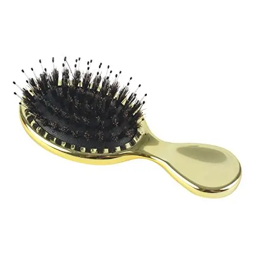 Produktbild: VinBee Haarbürste Klein, kein Ziehen, geeignet für Frauen, Männer und Kinder, Mini Haarbürstefür lockiges und langes Haar, Haarverlängerungen, Perücken Nylon, natürliche Wildschweinborsten Bürste Gold