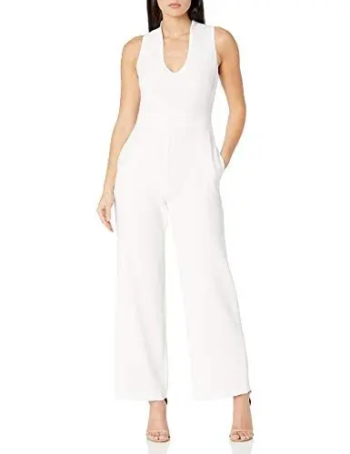 Produktbild: Vince Camuto Damen-Jumpsuit aus Krepp mit U-Ausschnitt, Elfenbein, 6 Petite