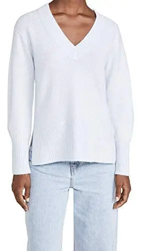Produktbild: Vince Damen Ribbed Hem V-Neck Tunic Pullover, Grauweiß, Mittel