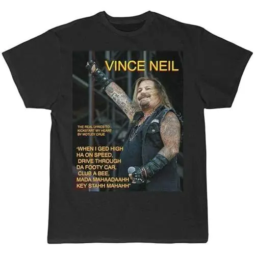 Produktbild: Vince Neil The Real Lyrics to Kickstart My Heart Pullover Men's Crewneck T-Shirt Short Sleeve Top Unisex Pure Cotton Tee Black XL