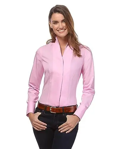 Produktbild: Vincenzo Boretti Damen Bluse mit Kelchkragen leicht tailliert 100% Baumwolle bügelleicht Langarm Hemdbluse mit Stehkragen elegant festlich auch für Business pink 38