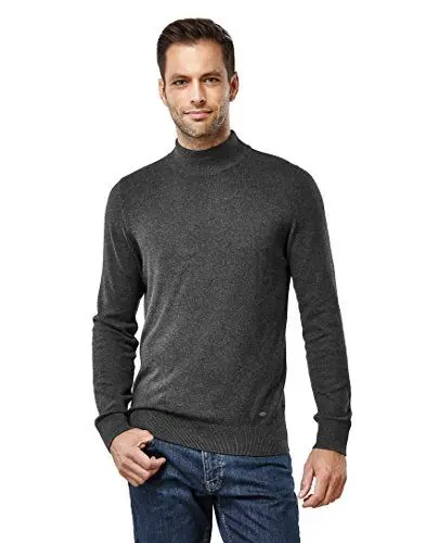 Produktbild: Vincenzo Boretti Herren-Pullover Steh-Kragen Slim-fit tailliert Strick-Pullover einfarbig Baumwolle-Mix edel elegant leicht Fein-Strick für Business oder Casual anthrazit S