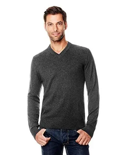 Produktbild: Vincenzo Boretti Herren-Pullover V-Ausschnitt Slim-fit tailliert Strick-Pullover V-Neck einfarbig Baumwolle-Mix edel elegant leicht Fein-Strick für Business oder Casual anthrazit L