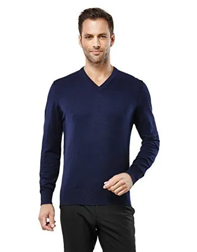 Produktbild: Vincenzo Boretti Herren-Pullover V-Ausschnitt Slim-fit tailliert Strick-Pullover V-Neck einfarbig Baumwolle-Mix edel elegant leicht Fein-Strick für Business oder Casual dunkelblau M