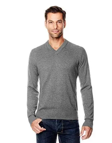 Produktbild: Vincenzo Boretti Herren-Pullover V-Ausschnitt Slim-fit tailliert Strick-Pullover V-Neck einfarbig Baumwolle-Mix edel elegant leicht Fein-Strick für Business oder Casual dunkelgrau L