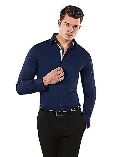 Produktbild: Vincenzo Boretti Herren Hemd Body-fit (besonders Slim-fit tailliert) Uni bügelleicht dunkelblau/weiß 39-40