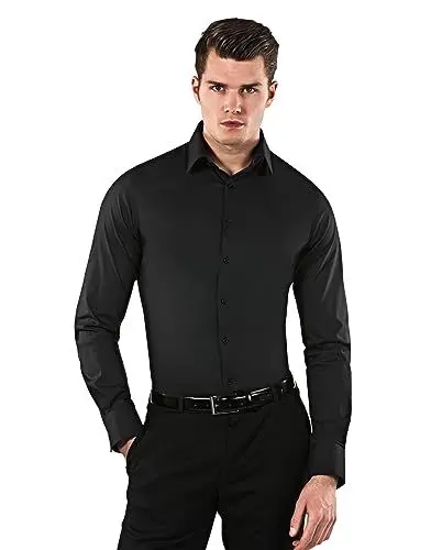 Produktbild: Vincenzo Boretti Herren Hemd Body-fit (besonders Slim-fit tailliert) Uni bügelleicht schwarz 41-42