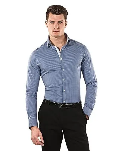 Produktbild: Vincenzo Boretti Herren Hemd Body-fit (besonders Slim-fit tailliert) kariert bügelleicht dunkelblau 37-38