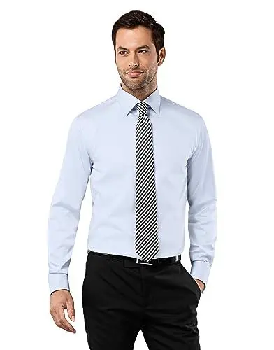 Produktbild: Vincenzo Boretti Herren Hemd Umschlagmanschette bügelfrei 100% Baumwolle Regular-fit Uni hellblau 45-46