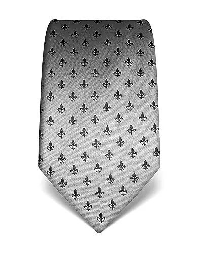 Produktbild: Vincenzo Boretti Herren Krawatte reine Seide Fleur-de-Lis Muster edel Männer-Design zum Hemd mit Anzug für Business Hochzeit 8 cm schmal/breit silber