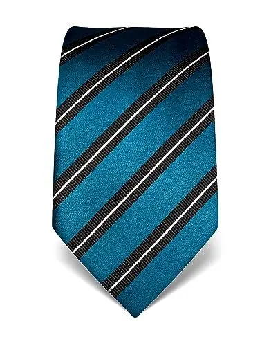 Produktbild: Vincenzo Boretti Herren Krawatte reine Seide gestreift edel Männer-Design zum Hemd mit Anzug für Business Hochzeit 8 cm schmal/breit petrol