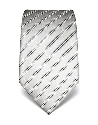 Produktbild: Vincenzo Boretti Herren Krawatte reine Seide gestreift edel Männer-Design zum Hemd mit Anzug für Business Hochzeit 8 cm schmal/breit silber