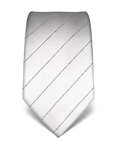 Produktbild: Vincenzo Boretti Herren Krawatte reine Seide gestreift edel Männer-Design zum Hemd mit Anzug für Business Hochzeit 8 cm schmal/breit weiß
