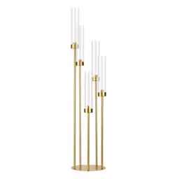 Produktbild: VINCIGANT 1M Gold Boden Kandelaber, 5 Arm Kerze Halter hoch Boden Kerze Halter mit Acryl Lampenschirm für Hochzeit Tisch Geburtstag Party Home Dekoration Fit LED Kegel Kerzen