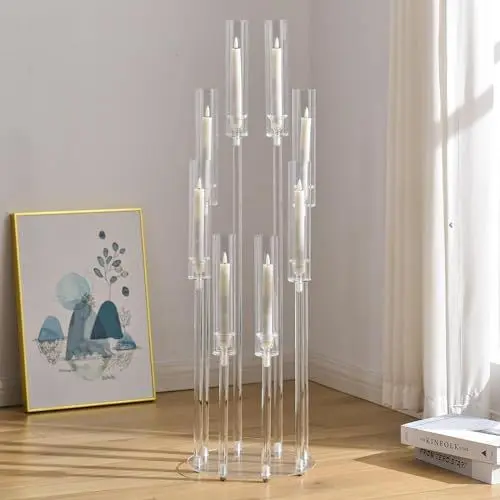 Produktbild: Kerzenhalter Stabkerze Kerzenständer Großer 8 Arming, Kerzenleuchter für Hochzeit Esstisch Mittelstück Deko Wohnzimmer Weihnachten Dekoration,Acryl 98cm Hoher (Keine LED Kerzen)