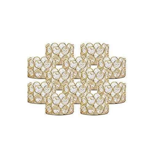 Produktbild: VINCIGANT Teelichthalter Gold Kristall, Metall Kerzenhalter Halter 12er Set //Weihnachtsdeko, Wohnzimmer, Dekoration Hochzeit Tisch