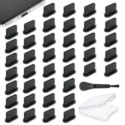 Produktbild: VINEST 40 Stück USB C Staubschutz mit Reinigungsbürste, Phone USB C Schutzkappe, Silikon Staubschutz USB C mit Aufbewahrungsbox, Handy Zubehör für iPhone 15 Pro und Ladebuchse Schutz