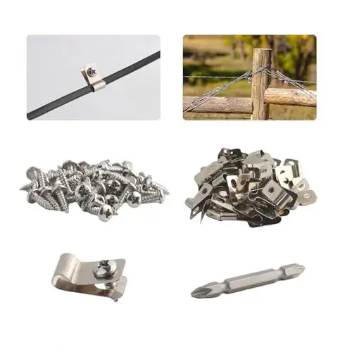 Produktbild: VINEST 50Pcs Landwirtschaft Kabelschellen zum Schrauben, für Kabel unter 5mm Kabelhalter Edelstahl, Kabelklemmen mit 50 Stück Schrauben, Kabelschelle mit Sechskantgriff, für Steckzaun Maschendrahtzaun