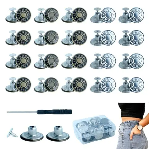 Produktbild: VINEST Hosenknöpfe Zum Stecken, 40 Stück Knöpfe Hosen Enger Machen Ersatz, 17mm Jeans Knopf, Jeansknöpfe Hosenknopf mit Schraubendreher, Abnehmbare Jeans Knöpfe Ohne Nähen für Jeans Kleider Röcke