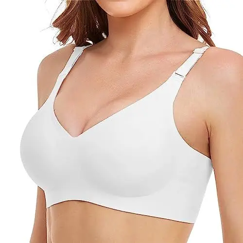 Produktbild: Vinfact NahtloVser BH Damen Ohne Bügel Große Brüste Starker Halt V-Ausschnitt Bügelloser Seamless Bequem T Shirt Schlaf BH Gepolstert Bralette (WT,XL)