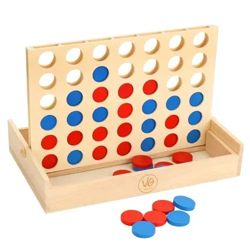 Produktbild: VingaHouse Vier gewinnt Holz, Kinder Brettspiel,4 in Einer Reihe Reihe Vertikales Brettspiel, Strategiespiel für 2 Spieler,Pädagogische Spielzeuggeschenke für Kinder geeignet（Holz）