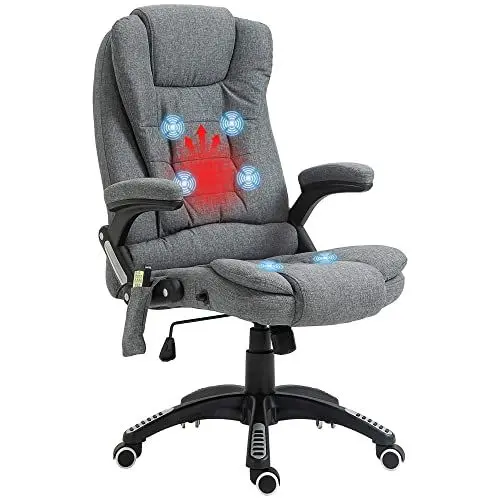 Produktbild: Vinsetto Bürostuhl mit Vibrationsmassage, Ergonomisch Schreibtischstuhl mit Heiz-, Liegefunktion, Höhenverstellbar Chefsessel mit Fernbedienung, Seitentasche, Leinenoptik, Dunkelgrau