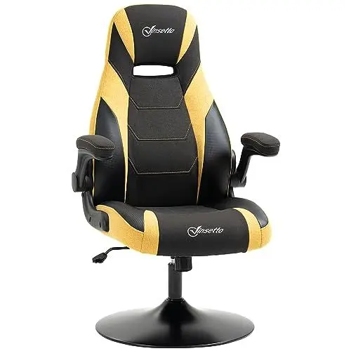 Produktbild: Vinsetto Gaming Stuhl mit Wippfunktion, 110-116 cm höhenverstellbarer Computerstuhl, drehbarer Bürostuhl aus Kunstleder für Spielzimmer Gelb+Schwarz
