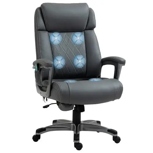 Produktbild: Vinsetto Massage-Bürostuhl 6-Punkt-Massage-Drehstuhl ergonomischer Stuhl Einstellbare aus Kunstleder mit gewölbter Kopfstütze und Armlehne Grau 70 x 76,5 x 114-124 cm