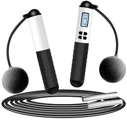 Produktbild: VINSOC Springseil mit Zähler, Speed Rope Springseil Erwachsene mit Kalorienzähler zum Abnehmen, Längenverstellbares Seil für Männer, Frauen und Kinder - Schwarzer Silikongriff