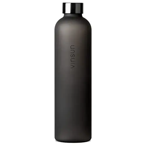 Produktbild: VINSUN Trinkflasche 1L schwarz - wiederverwendbar, Kohlensäure geeignet, BPA frei, Tritan - Leichte Wasser Flasche für Sport, Outdoor, Schule, Uni, Fahrrad, Büro, Gym