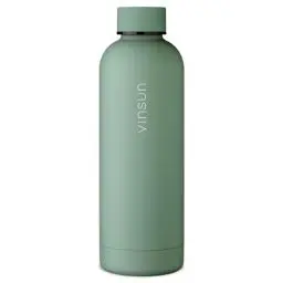 Produktbild: Vinsun Edelstahl Trinkflasche 1L - auslaufsicher, doppelwandig isoliert - Heiß & Kaltgetränke - Grüne Thermoflasche für Sport, Uni, Arbeit, Wandern