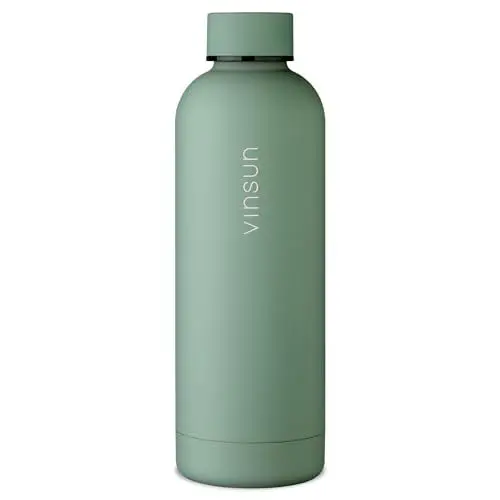 Produktbild: Vinsun Edelstahl Trinkflasche 1L - auslaufsicher, doppelwandig isoliert - Heiß & Kaltgetränke - Grüne Thermoflasche für Sport, Uni, Arbeit, Wandern